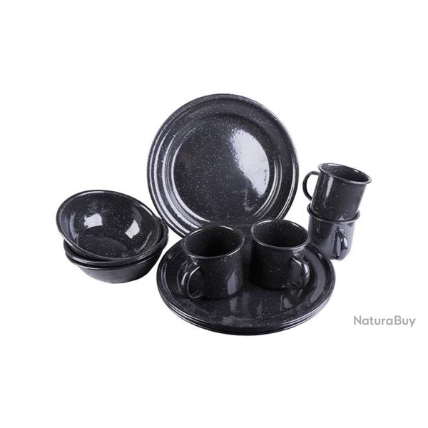 Set de 12 pcs vaiselle western en email noir - Mil-Tec