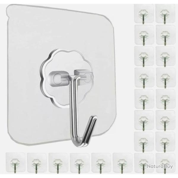 Lot de 24 Crochets Adh�sifs Solides et Transparents - Cuisine, Salle de Bain, Rideaux