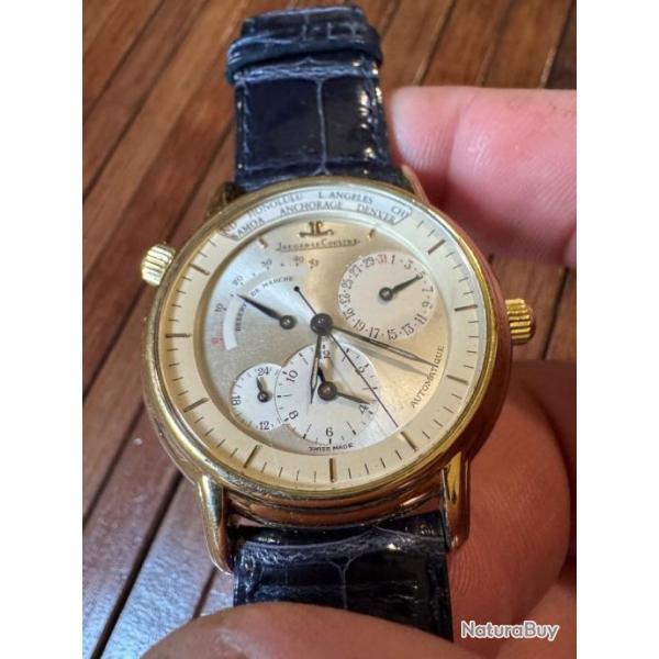 SUPERBE MONTRE AUTOMATIQUE JAEGER LECOULTRE MASTER G�OGRAPHIQUE FULL OR MASIIF 750 18k
