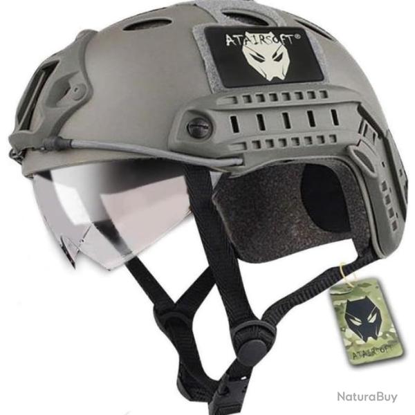 Casque de protection tactique airsoft gris avec visi�re - Tactique SWAT Style Militaire de l'arm�e
