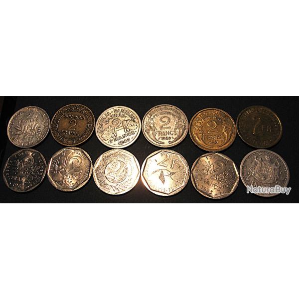 12 pieces de 2 francs differentes  1916-1998 ttb+