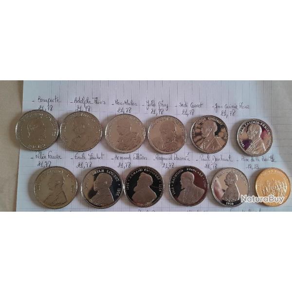 Lot de 25 pi�ces des pr�sidents fran�ais et 8 pi�ces autres