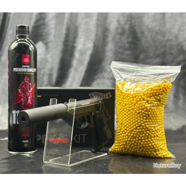 Pack Pr�t A Tirer PISTOLET WALTHER PPK/S BLK KIT BBS 6MM GAZ 1,0 J
