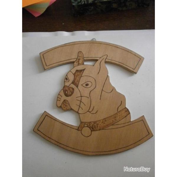 PLAQUE BOIS DESSIN CHIEN BOXER POUR CHENIL BOX CAGE PORTAIL