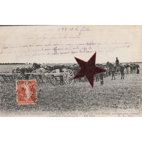 CPA - Militaire -  Artillerie de campagne une Batterie de Piece de 75 m/m N�630