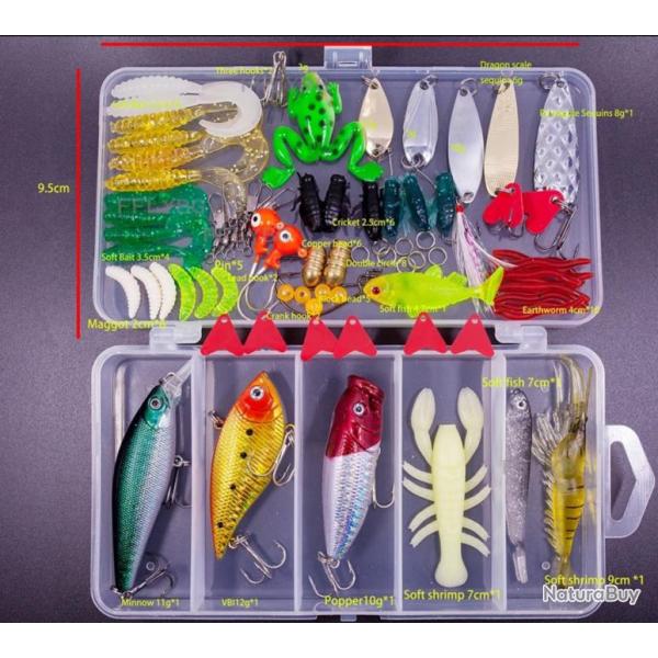 Ensemble de Leurres de P�che Mixtes Kit d'App�ts Souples et Durs 78 pi�ces avec Bo�te PVC