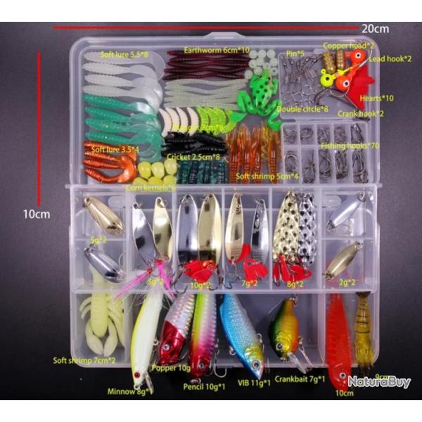 Ensemble de Leurres de P�che Mixtes Kit d'App�ts Souples et Durs 181 pi�ces + Bo�te PVC
