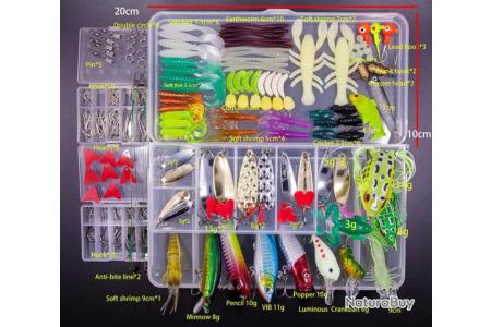 Leurres de pêche Kit avec Boîte à Outils Portable, 141 Pièces Flottante
