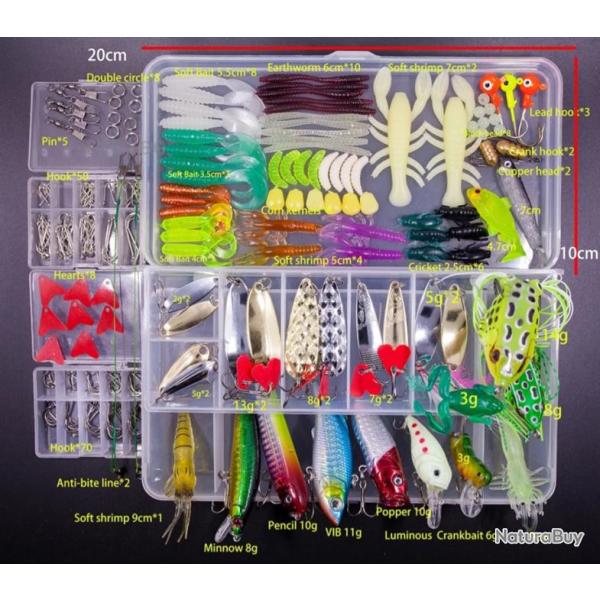 Ensemble de Leurres de P�che Mixtes Kit d'App�ts Souples et Durs 234 pi�ces + Bo�te PVC