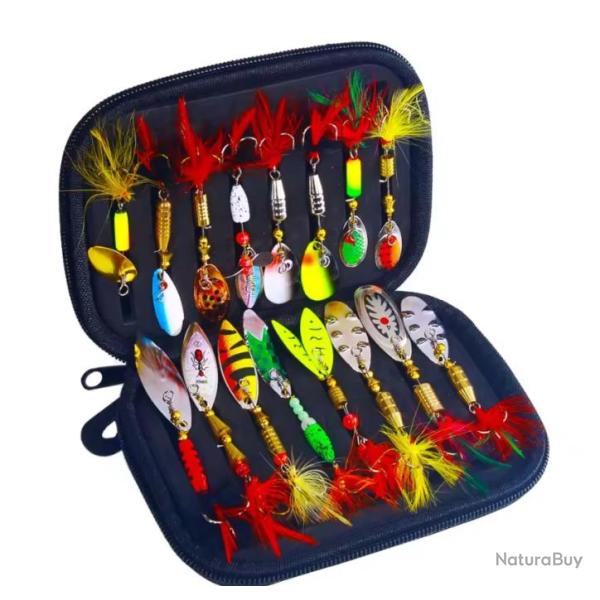 16 Leurres de P�che Spinnerbait Hame�ons Triples et Plumes App�t Dur Rotatif avec Cuill�re en M�tal