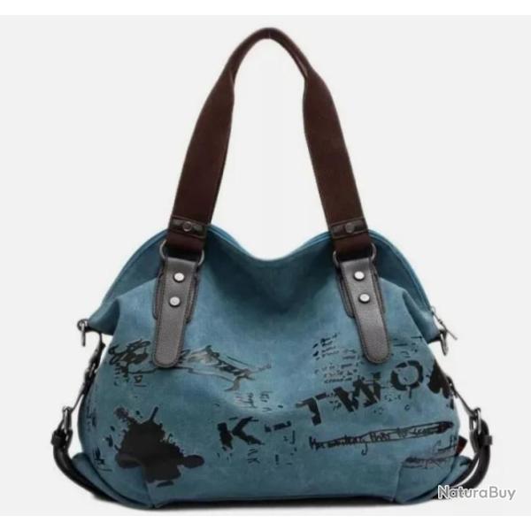 Sac � Main Toile Femme Vintage Sac � Bandouli�re motif Bleu 40 x 16 x 50 cm
