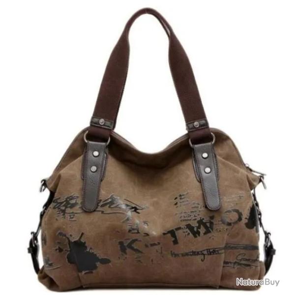 Sac � Main Toile Femme Vintage Sac � Bandouli�re motif Marron 40 x 16 x 50 cm