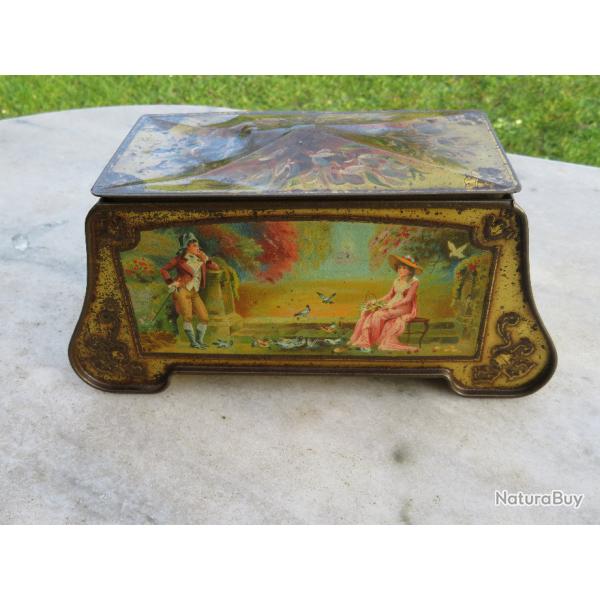 VINTAGE - Ancienne grande bote en tle lithographie "BISCUITS OLIBET PARIS" - FRANCE (Vers 1900)