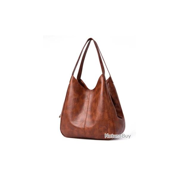 Sac � Main Femme - Bandouli�re Multi-Poches - Vintage - Cuir Souple Marron