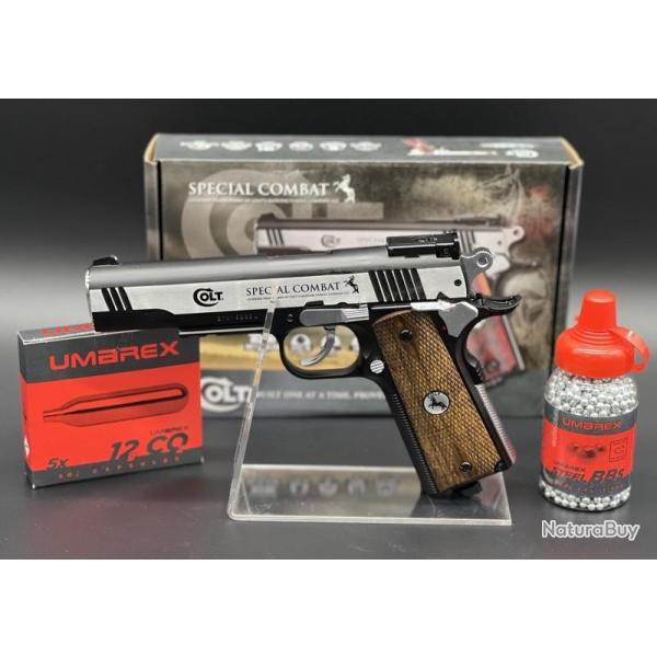 Pack pr�t � tirer Pistolet Colt combat classic 4,5mm BB's (Inclus CO2 + Billes acier)