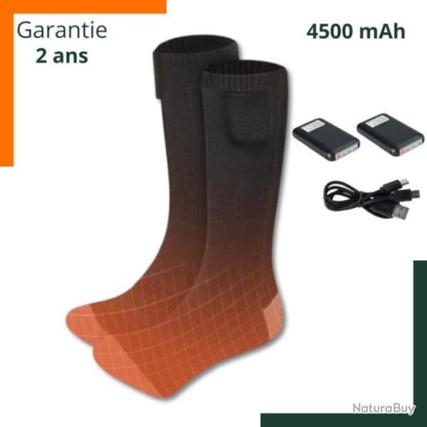 Chaussettes chauffantes 4500 mAh - 3 modes de chauffe, 40�, 45�, 55�C - Avec 2 batteries