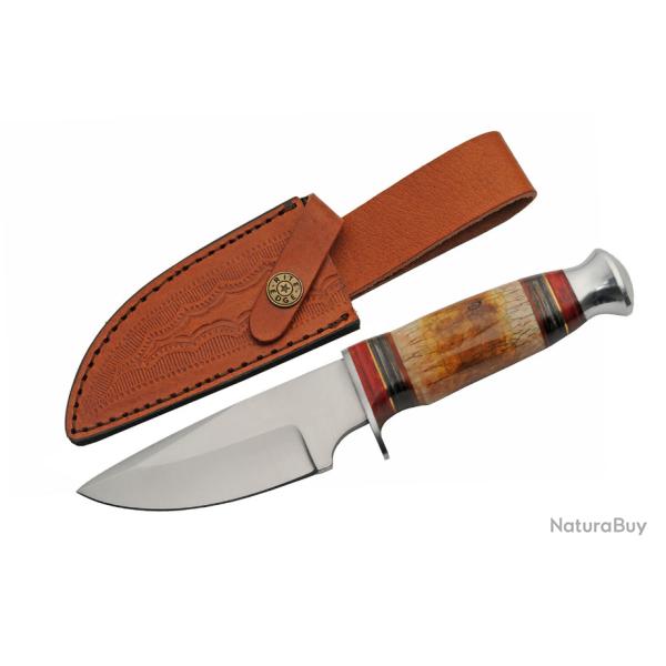 Couteau de Chasse Cave Bone Lame Acier Inoxydable Manche Os �tui Cuir PA203490