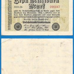 Allemagne 10 Millions de Mark 1923 Reichsbanknote Billet Uniface