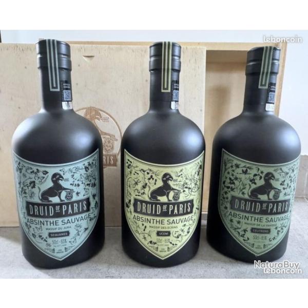 FRANCE - 3 bouteilles - ABSINTHE SAUVAGE DRUID OF PARIS - Jura - Vanoise - �crins