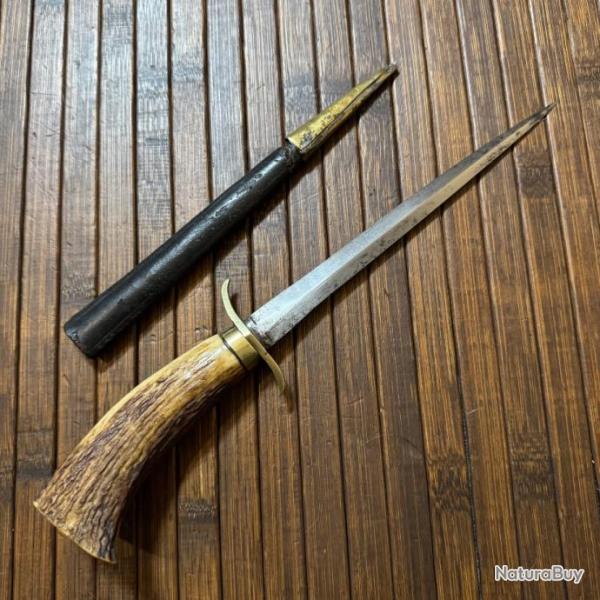 BEAU STYLET POIGNARD DAGUE XlX �me BOIS DE CHEVREUIL ALLEMAGNE
