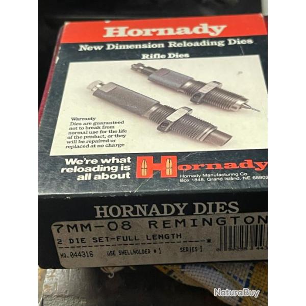 DIE ou jeu d'outils HORNADY pour 7mm-08 Remington, #044316, "2 die set-full length".