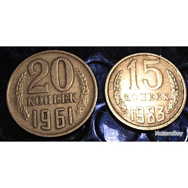 Russie pieces de 15 et 20 kopeck 1961 & 1983 ttb