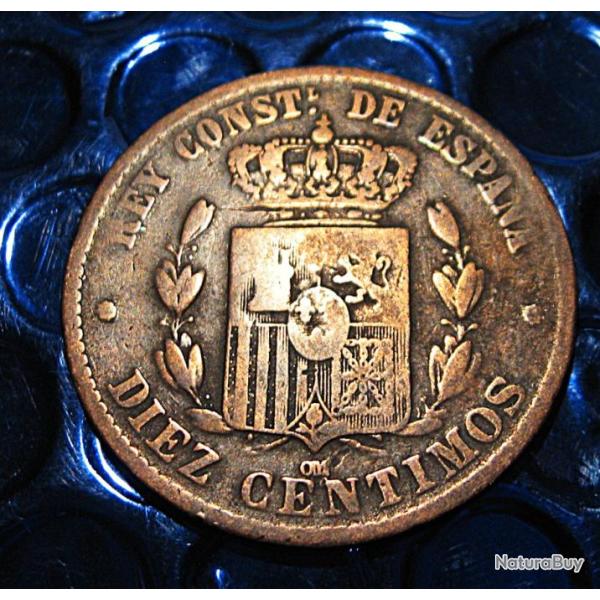 Espagne belle piece de 10 centimos de 1877 Alfonso XII ttb