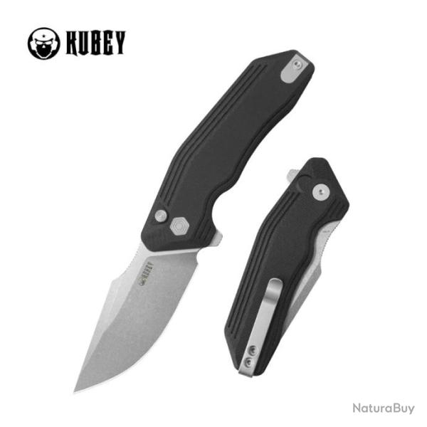 Couteau Kubey Basilisk Black Manche G10 Lame Tanto Acier 14C28N SW IKBS Button Lock Clip KUB391A