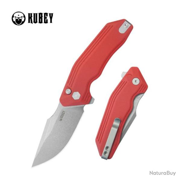 Couteau Kubey Basilisk Red Manche G10 Lame Tanto Acier 14C28N SW IKBS Button Lock Clip KUB391E