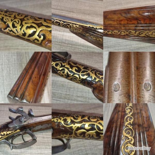 100% fonctionnel fusil de grand luxe sign crosse sculpte et dore canon damas Leclerc Bte du Roi
