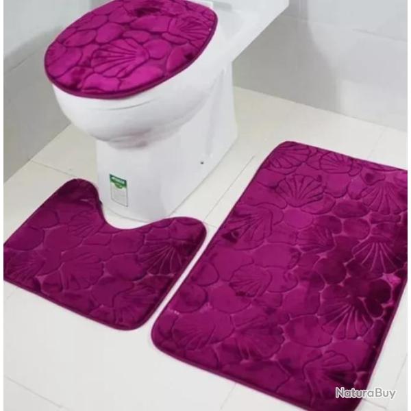 Kit Tapis de Bain et Toilettes - Antid�rapant & Absorbant - Motif Coquillage