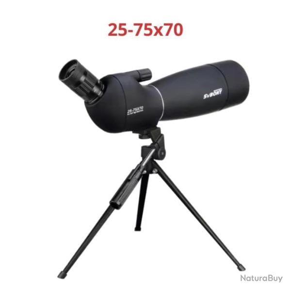 SVBONY 25-75x70 Longue-vue puissante FMC BAK4 �tanche - Tir, camping, observation oiseaux + tr�pied