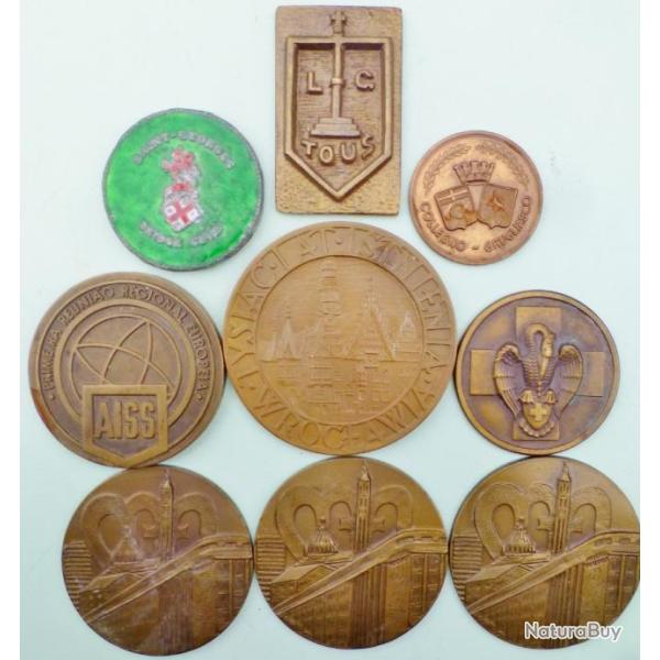 9 M�DAILLES WW2 Bronze COMM�MORATION GUERRE Italie COLLEGNO Belgique Portugal Pologne WROCLAW