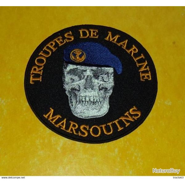 TISSU PATCH :�  TROUPES DE MARINE , MARSOUINS��, DIAMETRE 9�CM , BON ETAT VOIR PHOTOS . POUR TOUT RE
