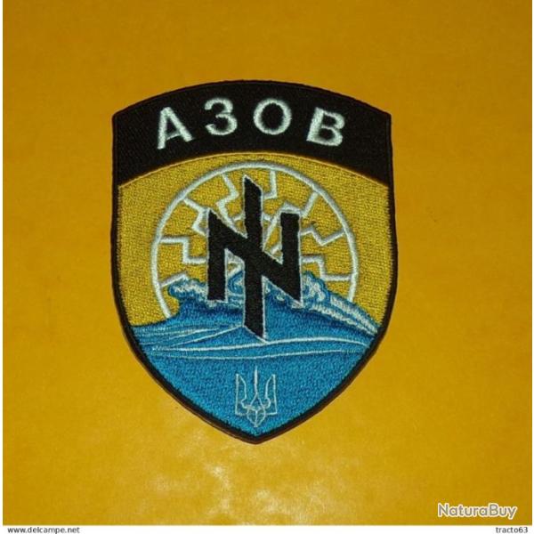 TISSU PATCH :�  UKRAINE REGIMENT AZOV�� , DIAMETRE 9�CM , BON ETAT VOIR PHOTOS . POUR TOUT RENSEIGNE