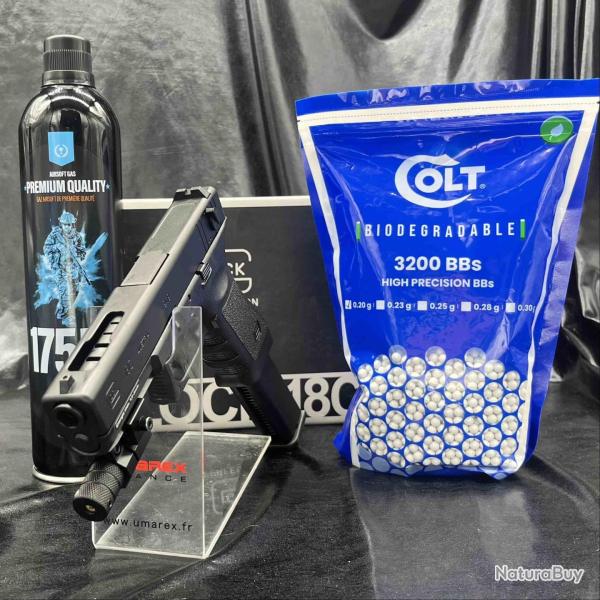 Pack laser pr�t � tirer Pistolet - "Glock 18C" - Cal BBs 6mm - Airsoft - Gaz + Munitions