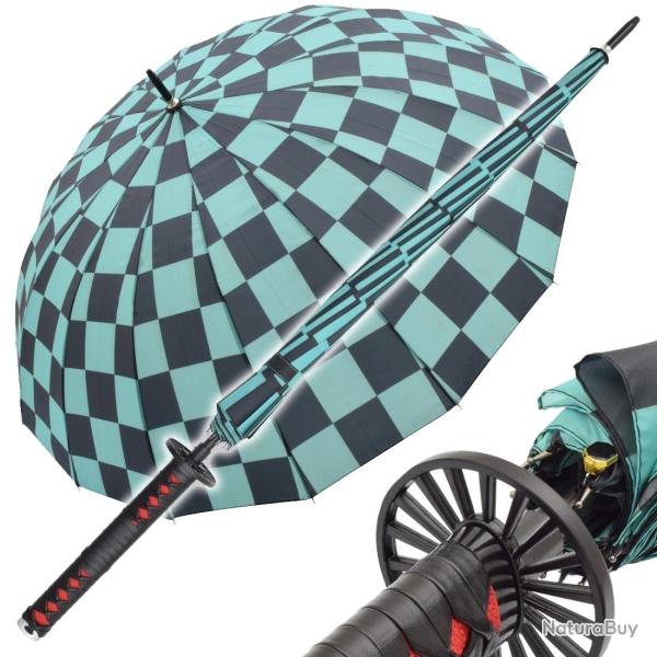 Katana Parapluie Quadrill� Vert Noir de Tanjiro Kamado Demon Slayer