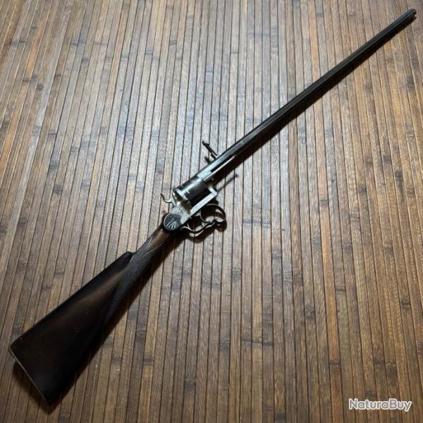 BELLE ET RARE CARABINE REVOLVER LUXE GRAV�E A BROCHE CALIBRE 11 MM