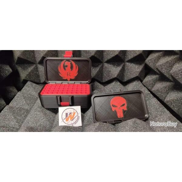 Boite de rangement pour munition 22lr NOIR avec custom logo RUGER ROUGE - Impression 3D
