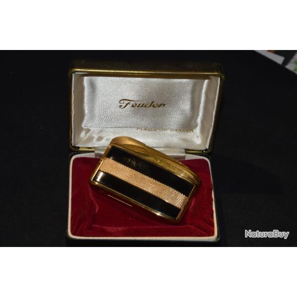 SUPERBE BRIQUET AUTOMATIQUE DE COLLECTION FEUDOR-BRIQUET VINTAGE PLAQUE OR-ANNEES 60/70