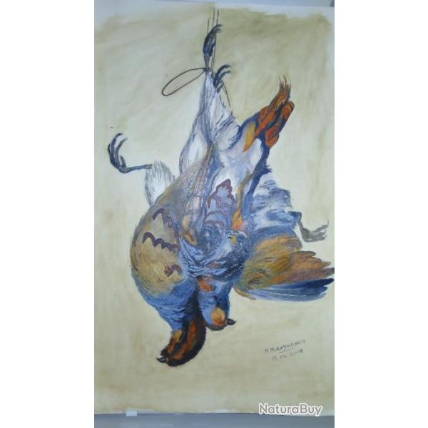 Tableau Huile sur papier nature morte perdreaux  sign� Goyheneix