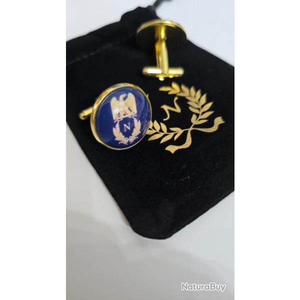 Boutons de manchettes dor�s Blason aigle imperial Napoleon