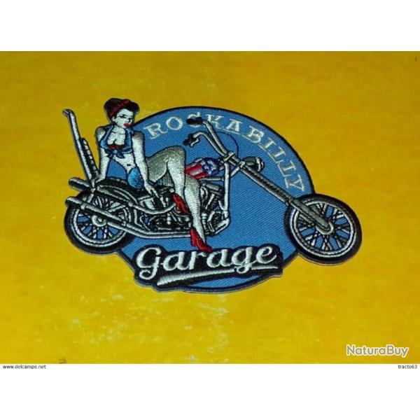 TISSU PATCH : ROCKABILLY GARAGE, DIAMETRE 9CM , BON ETAT VOIR PHOTOS . POUR TOUT RENSEIGNEMENT ME