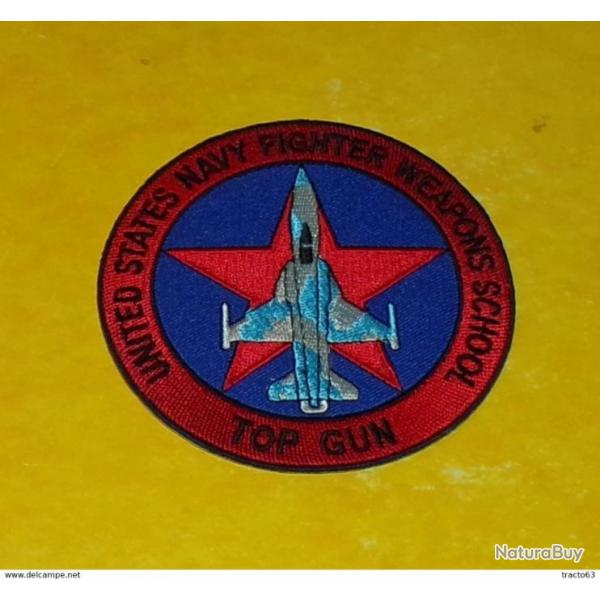 TISSU PATCH : TOP GUN , UNITED STATES NAVY FIGHTER WEAPONS SCHOOL, DIAMETRE 9CM , BON ETAT VOIR PH