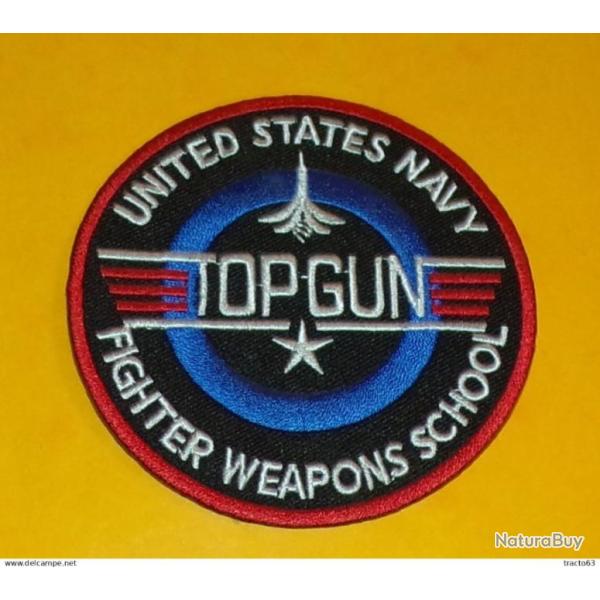 TISSU PATCH : UNITED STATES NAVY , TOP GUN , FIGHTER WEAPONS SCHOOL�, DIAMETRE 9 CM� , BON ETAT VOIR