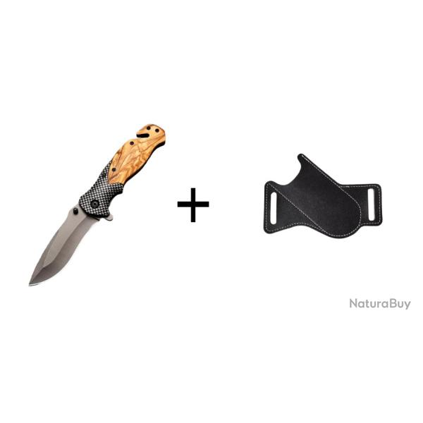 Couteau pliant multifonction avec �tui cuir simili noir