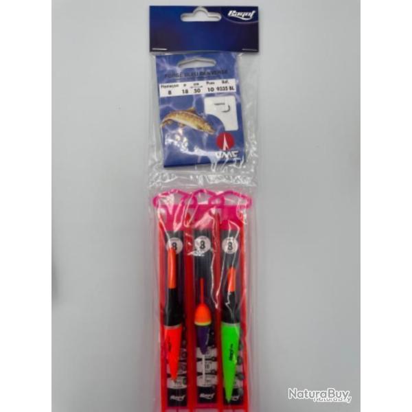 kit 3 Ligne mont�e ragot H8 + pochette hame�on forge bleu renverse