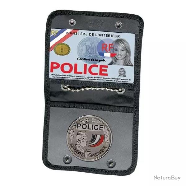 Porte-carte Tour de Cou Force de l'ordre + Emplacement M�daille Noir