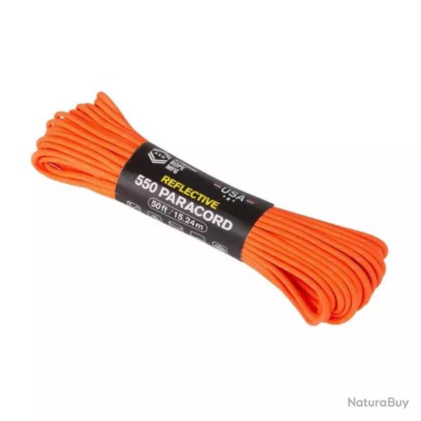 Paracord 550 r�fl�chissante 15m Orange N�on