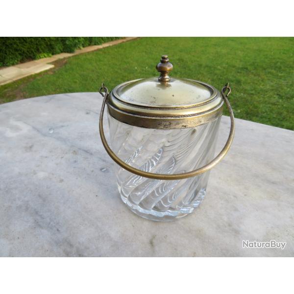 Ancien grand seau  biscuits en cristal de baccarat moul, modle" bambous tors "- FRANCE(Vers 1900)
